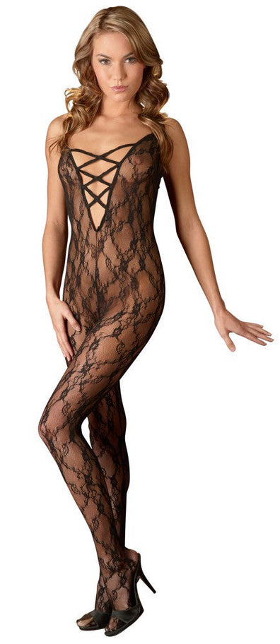 Bodystocking – catsuit sexy din plasă cu dantela si decolteu provocator L/XL, negru SOLLUXE Every box holds joy - unbox it!